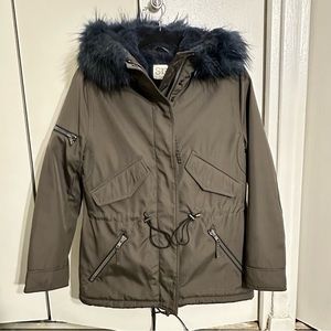 S13 Army Green and Blue faux fur lined winter coat XS